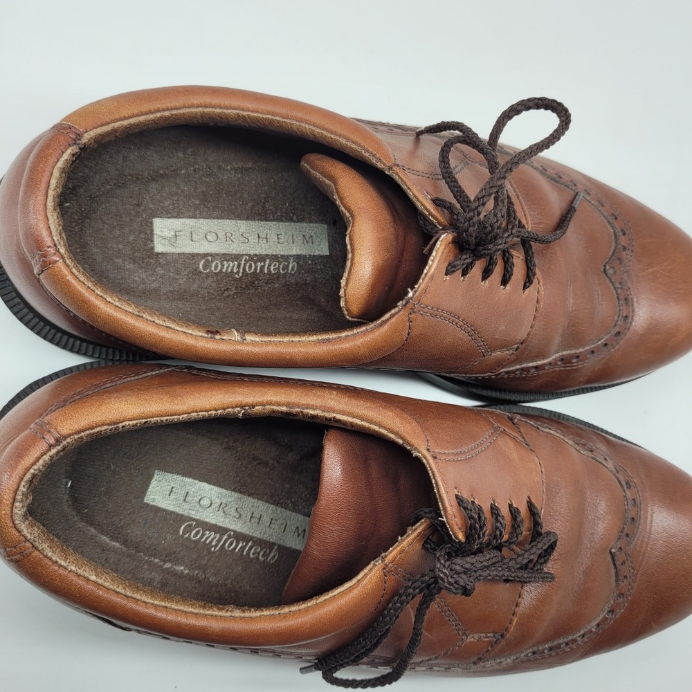 Florsheim Comfortech Mens Brown Leather Wingtip Derby Shoes 30610 Size 10 D - Picture 6 of 10